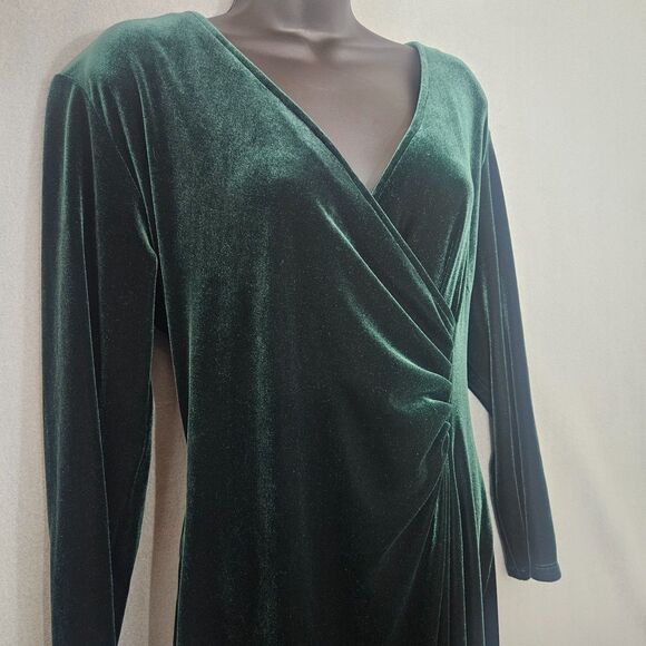 VTG Y2K Robbie Bee Velour Stretch Emerald Green Midi Dress M/L - Picture 1 of 6